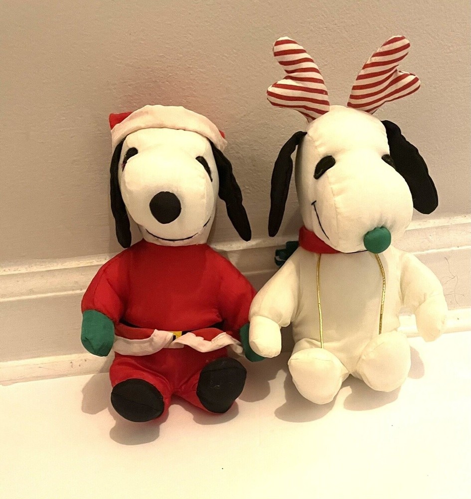 Vintage Snoopy Peanuts Nylon Christmas Plush Set of 2